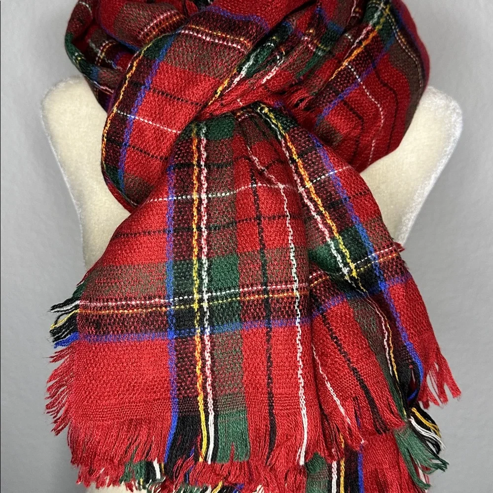 Red Plaid Tartan Fraas Blanket Scarf 78”x39” Winter